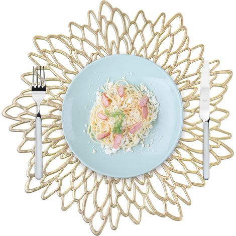 Sets de Table Rond évidé PVC,Lot de 6 Set de Table Lavable Résistant au Chaleur,Antidérapant pour Cuisine ou Table à Manger(Or) (1/5)