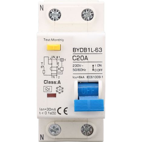 Interrupteur de protection contre les fuites de courant alternatif 230 V 20 A, type A, montage sur rail DIN, disjoncteur miniature monopolaire (1/5)