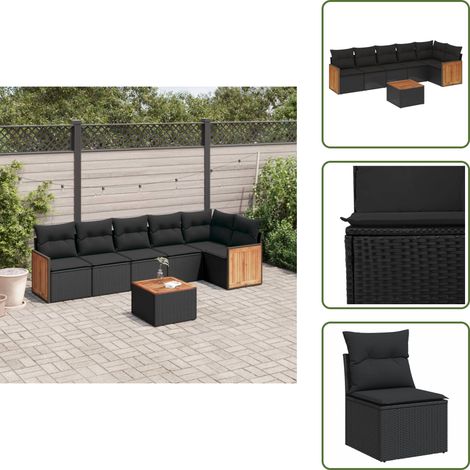 Salon de jardin 7 pcs avec coussins noir résine tressée - Ensemble Salon De Jardin - Meuble Extérieur - Salon De Jardin Pliable - Mobilier De Jardin - Chaise Longue (1/5)