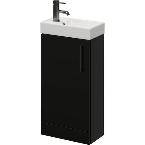 Napoli Cube Matt Black 400mm Single Door Vanity Unit with Align Basin - 400mm - Gunmetal Grey 160mm Handle