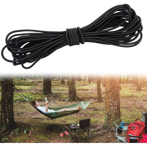 10m x 4mm Tendeur Elastique, Corde Elastique pour Bache, Sandow Elastiques Bache Remorque, Corde Extensible en Caoutchouc, pour Tente, Camping, Kayak, Transport de Marchandise, Voyage (Noir) (1/5)