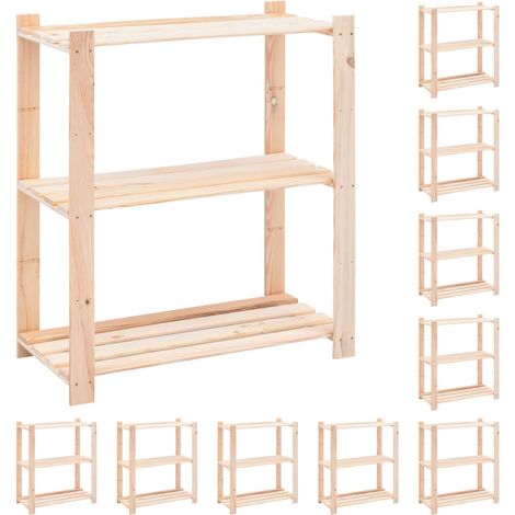 Estanterías de 3 niveles para almacenaje 10 unidades 80 x 38 x 90 cm pino 150 kg beige 020045722