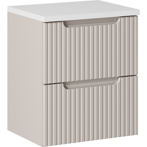 Meuble sous vasque suspendu 2 tiroirs avec plan NOVA 50 cm Blanc-Taupe-Plateau Blanc-Largeur 50 cm (1/5)