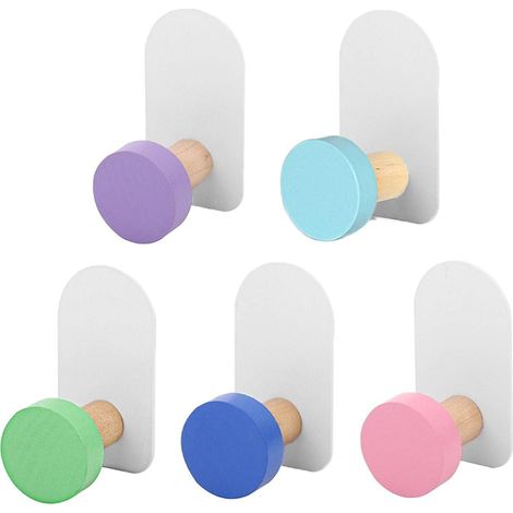 Cintres, lot de 5 cintres Macaron en forme d'animaux, crochets muraux en bois auto-adhésifs, cintre (1/4)