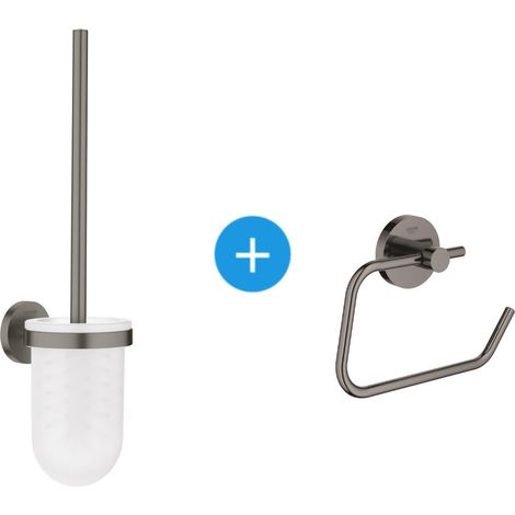 Grohe Essentials Set d'accessoires WC avec Porte balai WC + Dérouleur de papier mural, Hard Graphite brossé (40374AL1-Essentials)