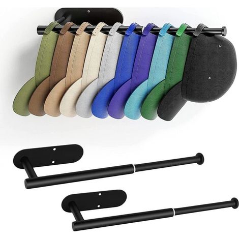 Lot de 2 supports muraux rétractables en acier inoxydable pour casquettes de baseball, peut contenir 20 casquettes, support mural percé/adhésif puissant pour porte de placard, chambre