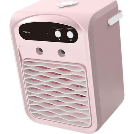 Mini aire acondicionado multifuncional con función de nebulización, apto para usar en el escritorio y en exteriores, color rosa.