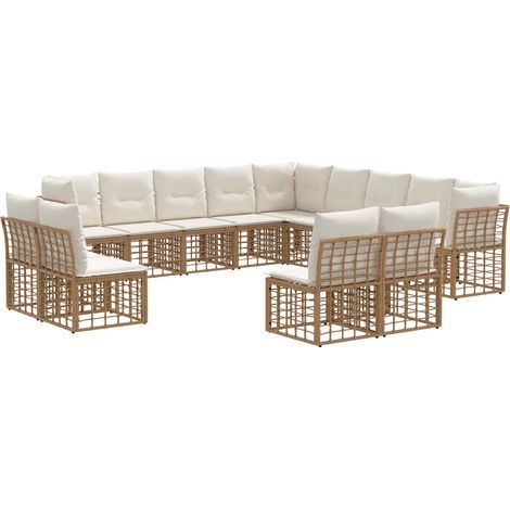 Set di divani da esterno Naturale e Bianco Crema Poliestere vidaXL