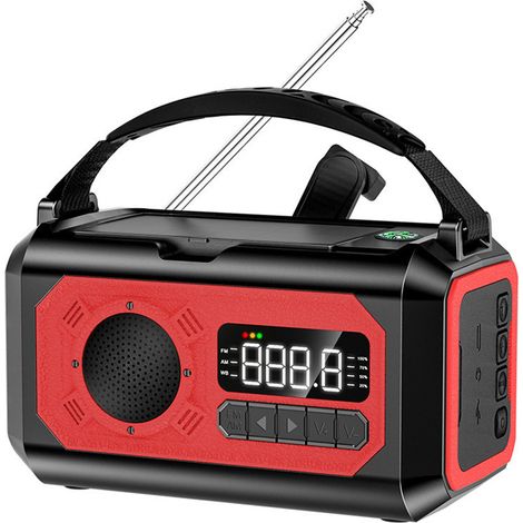 Radio météo d'urgence à manivelle et solaire, alerte NOAA, 12 000 mAh, lampe torche/SOS/chargeur (noir) (1/5)