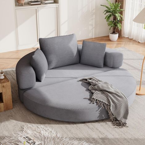 Canapé Convertible Lit Pliant, Canapé Modulaire Ronde Sans Armature avec Coussins, Gain de Place en Velours Côtelé, Moderne, Gris