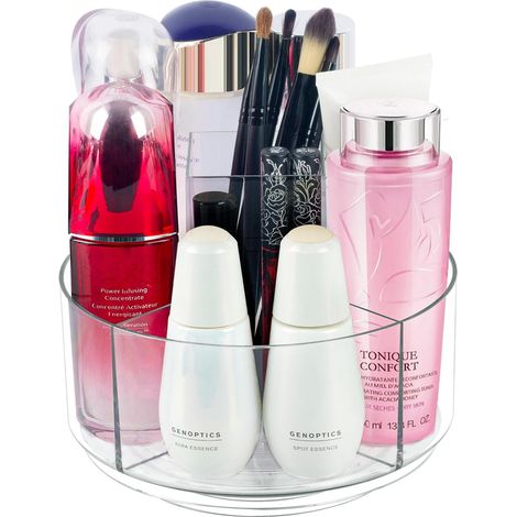 Organiseur de maquillage rotatif à 360° transparent Lazy Susan pour coiffeuse, vitrines cosmétiques pour comptoir de salle de bain, organisateur de rangement de maquillage, commode de bureau, boîtes (1/5)