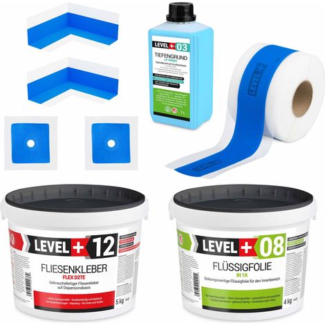 LEVEL+ Dichtset für Duschabdichtung Bad Dichtband Flüssigfolie 4kg SET500 (1/5)