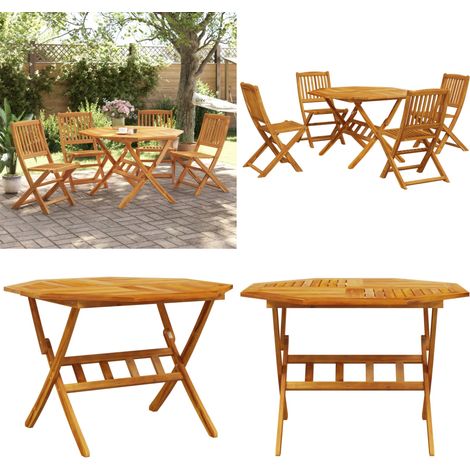 Ensemble à manger de jardin pliable 5 pcs bois massif d’acacia - Meubles De Jardin - Salon De Jardin - Set De Table - Acacia - Meuble Pliable - Home & Living (1/5)