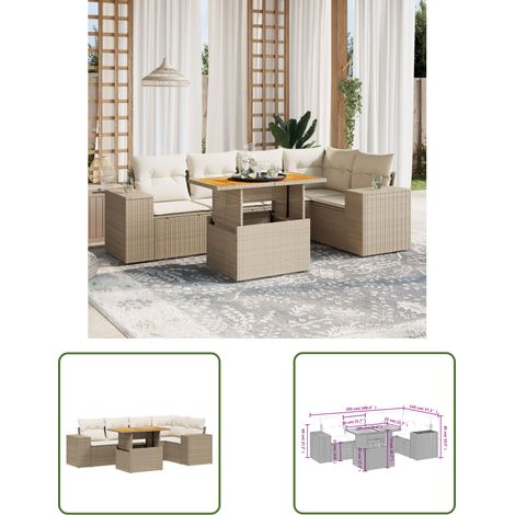 The Living Store 6-tlg. Garten-Sofagarnitur mit Kissen Beige Poly Rattan - Gartenmöbel Set - PE-Rattan Möbel - Outdoor Lounge - Gartenlounge - Terrassenmöbel (1/3)