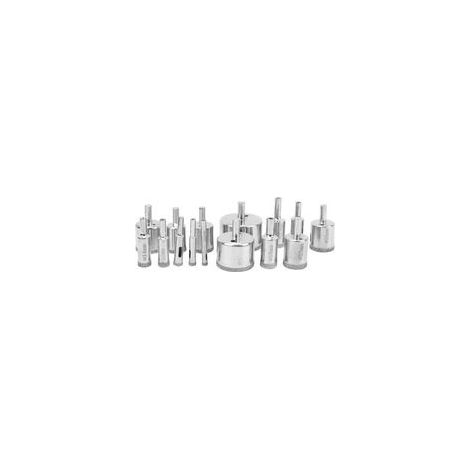 Jeu de 15 forets diamantés et scies cloches Pour marbre, céramique, verre Longueur 650mm, diamètres de 6 à 50mm