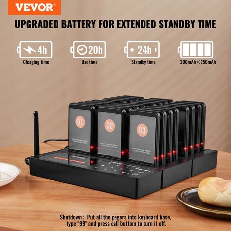 Système de Téléavertisseur de Restaurant sans Fil Longue Portée de 400 m, Bipeurs Restaurant pour File d'Attente avec Vibration et… (1/5)