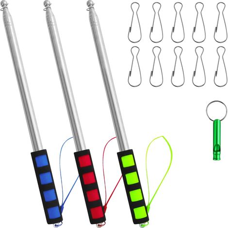 3er-Pack Teleskop-Fahnenmast, tragbare 2-m-Stangen, Edelstahlzubehör, mit 10 Haken und 3 Pfeifen, für Reisen, Camping, Ausflüge (1/5)