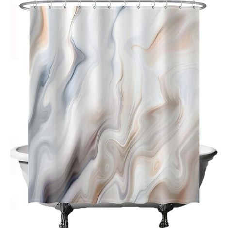 Tenda da doccia 180 x 200 cm, bianco-beige - onde di marmo, marrone-seppia, lavabile - antimuffa (1/4)