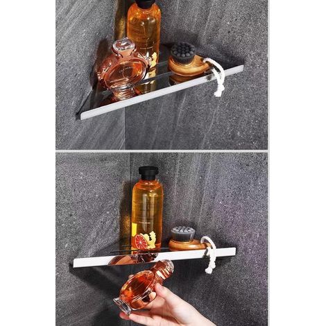 Triangular wall-mounted corner shower shelf in polished stainless steel, set of 2 (1/5)