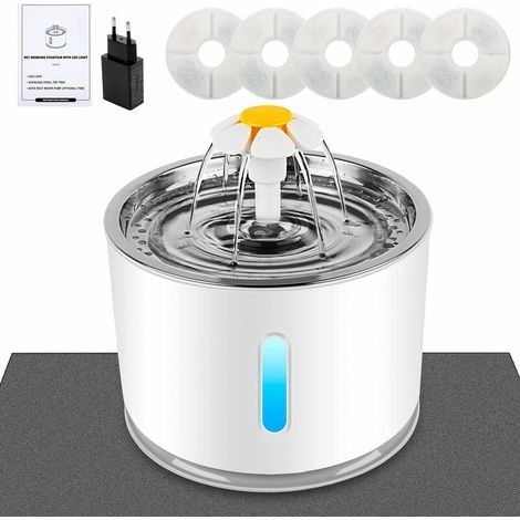 Fontaine à eau pour chat - Avec filtre à charbon actif - Fenêtre de niveau d'eau - LED lumineuse - Grande capacité de 2,4 l - 3 types de débit d'eau de fontaine automatique pour chat (1/5)