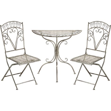 Conjunto de balcón jardín exterior metal estilo vintage motivo floral estructura de metal gris Nurra (1/5)