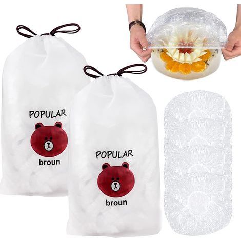 Sacs de conservation frais 200 pièces, couvercles élastiques refermables pour le stockage des aliments, sacs de conservation frais, film étirable en PE (1/4)