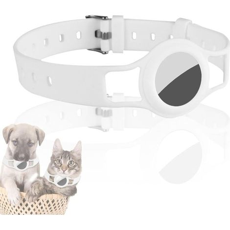 Collier en SiliCône pour Chiens et Chats Compatible avec APôle AirTag 2021, 20-40 cm Durable et sûr Longueur réglable, Housse pour Accessoires Pet Finder (1 Pièce, Blanc)-Fei Yu (1/5)