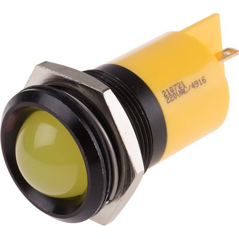 Voyant LED lumineux Jaune RS PRO, dia. 22mm, 230V c.a. ( Prix pour 1 )