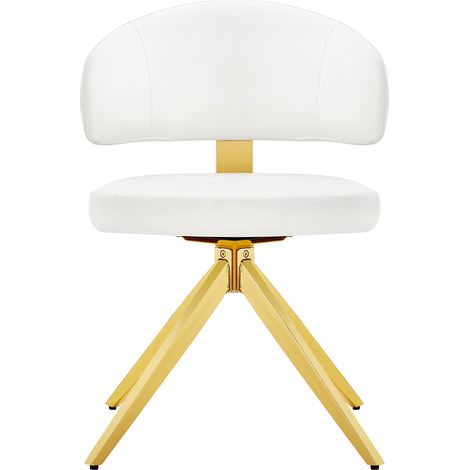 ELVMI Lote de 2 Sillas de Comedor Giratorias 360 Grados, Respaldo Curvo, Patas de Metal, Metal y PU Blanco (1/5)