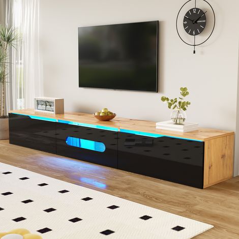 Pergar – Meuble TV scandinave 180x35x30 cm – Éclairage LED 16 couleurs – Finition brillante – MDF et panneau de particules – Installation murale ou au sol (1/5)