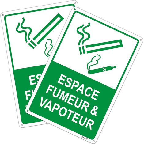 Ensemble de 2 Panneaux en Aluminium pour Zone Fumeur et Vapoteur – Signalétique Extérieur/Intérieur Résistante(Vert, 20x30) (1/5)
