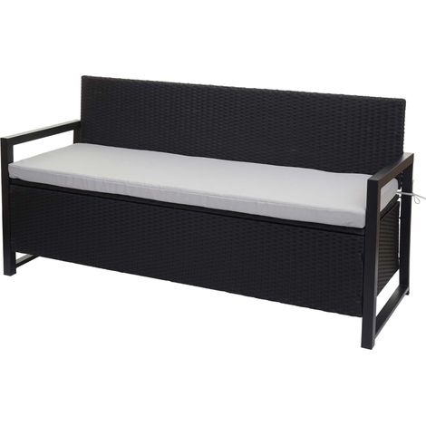 Poly-Rattan 3er Sitzbank HHG-596, Gartenbank Truhenbank, Staufach Aufbewahrung Sitzkissen anthrazit, Kissen grau (1/5)