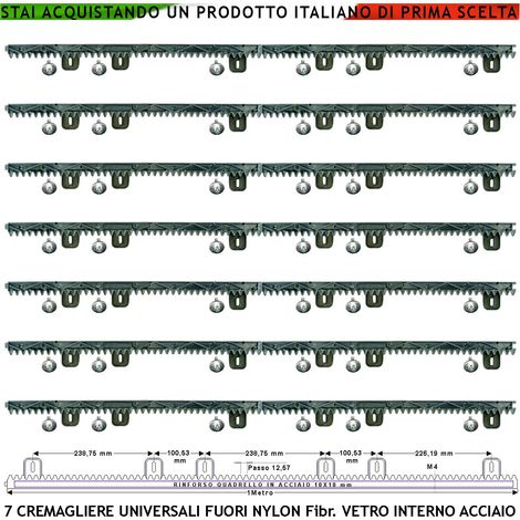 Asta Cremagliera M4 Antiusura Universale Sette Pezzi da 1 MT in Nylon Antirumore Interno Acciaio Portata Garantita 6 Q.li Max 10 Q.li 6 Bulloni X Metro Ricambio Cancello Scorrevole Giunture a Incastro (1/4)