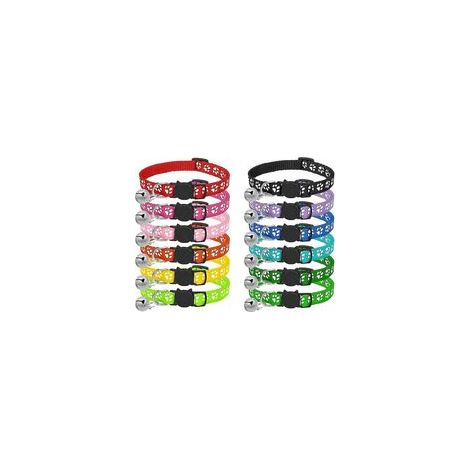 Lot de 12 colliers anti-étranglement pour chaton avec bande réfléchissante et cloche – (1/3)