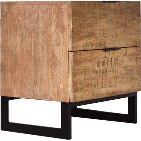 Table de Chevet 2 Tiroirs "Bolta" 55cm Naturel (1/3)
