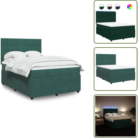 Testiera regolabile - vidaXL Giroletto a Molle con Materasso Verde Scuro 140x200 cm Velluto - Letto con velluto