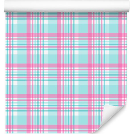 Carta da parati a scacchi rosa, blu celadon e lavanda 50x1000 cm (1/5)
