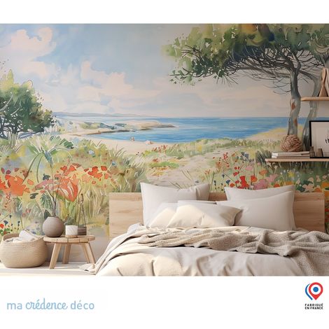 Papier peint : Fleur et golf du morbihan, Aquarelle - Intissé - 300 cm - 280 cm (1/5)