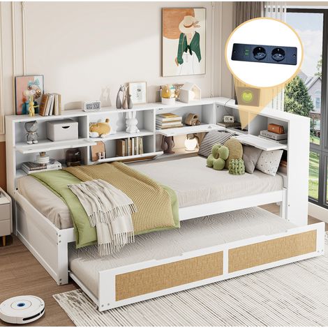 letto contenitore 90x200 con USB e vani in legno bianco OKMYHOME (1/5)