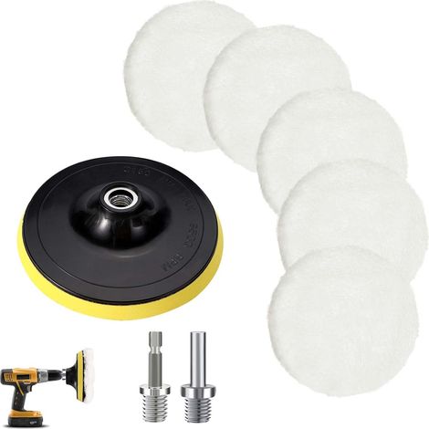 5 discos de pulido de lana M10 M14 con adaptadores de taladro de velcro de 150 mm para lijado y pulido. (1/5)