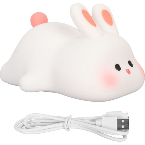 Lampe de nuit Silicone rechargeable USB en forme de Lapin Kawaii pour enfants - Avec batterie lithium 1200mAh, 3 niveaux de luminosité et lumière douce (1/5)