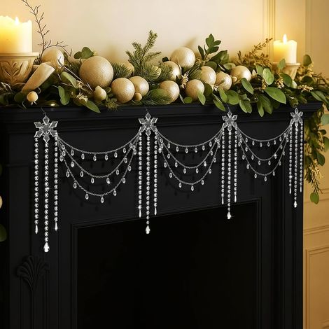 Guirlande de Noël 1,83 m avec Pampilles en Cristal, Décoration Sapin, Cheminée, Escalier et Table de Fête, Guirlande transparente / 1,8 m (1/5)