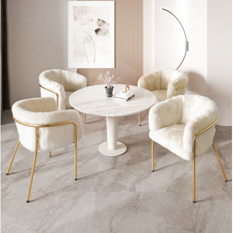 Lote de 4 sillones 57x56x77 cm de piel sintética y metal blanco, estables - MEUBLIV (1/5)