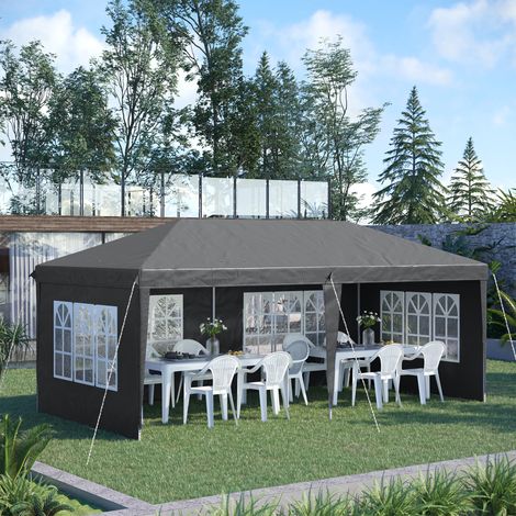 Outsunny Tonnelle Pop-Up Tente de Réception 3x6m avec 3 Côtés Démontables, Protection Anti-UV et Imperméable pour Jardin, Terrasse et Événements, Gris
