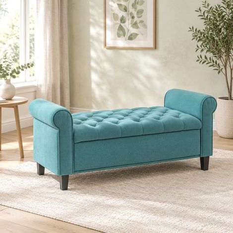 Panca contenitore imbottita effetto velluto verde 126 x 48,5 x 57 cm HAVRYA (1/5)