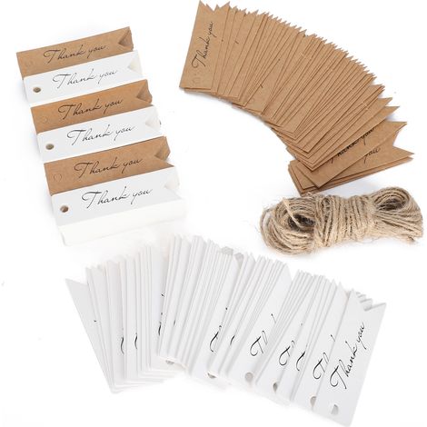 400 Dankesanhänger mit Schnur, aus Kraftpapier, weiß und braun, für kreative Hobbys. (1/5)