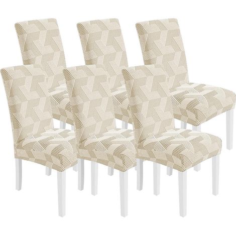 Stuhlhussen 6er Set, Stretchbezug für Hochlehner, Beige Gelb, Waschbar (1/5)