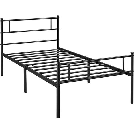 Yaheetech – Lit simple en métal 90x190 cm – Structure robuste en tubes métalliques – Tête de lit haute – Espace de rangement sous le lit – Noir (1/5)