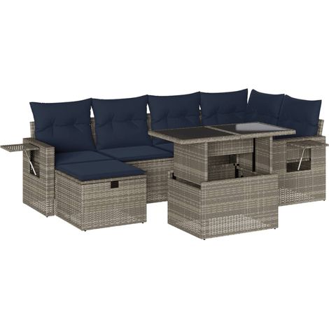 Maison Exclusive - 7-teiliges Gartensofa-Set mit Kissen, grau, Po (1/5)