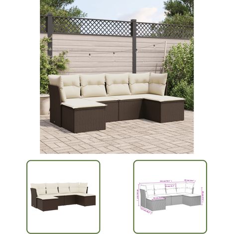 The Living Store 6-tlg. Garten-Sofagarnitur mit Kissen Braun Poly Rattan - Gartenmöbel Set - PE-Rattan Möbel - Outdoor Sofa - Lounge Set - Gartenlounge (1/3)